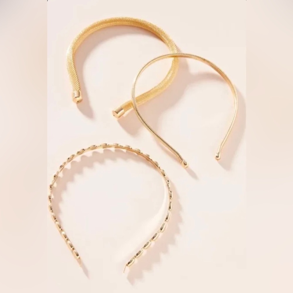 Anthropologie Set of 3 Gold Metal Headbands